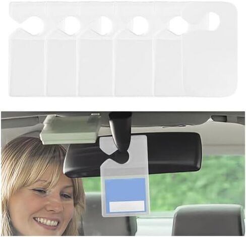 Clear Car Parking Permit Holder, 5PCS Vehicle Vertical Rearview Mirror Parking Hanger with 1PC Card, Automotive Lot Pass Tag Hanging Holder, Universal for SUV, Sedan, Truck in Saudi Arabia