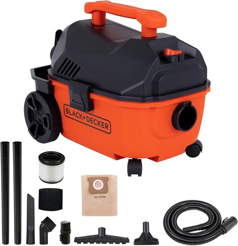 مكنسة بلاك اند ديكر شوب الرطبة والجافة، سعة 4 جالون 5.0 ذروة HP Shop Vac، شفط قوي مع وظيفة النفخ، تشغيل هادئ مع كاتم الصوت، تخزين على اللوحة ومجموعة ملحقات كاملة، BDXV18905P-4 in Kuwait