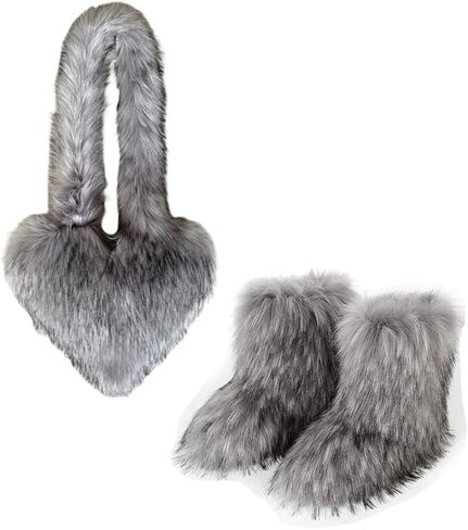 Yamerbo المرأة على شكل قلب فروي حقيبة كتف حقيبة الشتاء فو الفراء منتصف العجل الثلوج مجموعة Y2K فتاة حقيبة يد حذاء الثلج عالي الرقبة دافئ in Kuwait