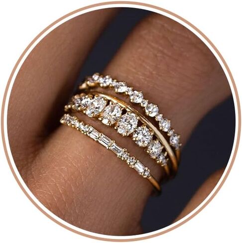 TOBENY Stackable Gold Rings for Women Non Tarnish Dainty 14K Gold Plated Stacking Cubic Zirconia Thumb Ring Set Trendy Statement Promise Wedding Bands Engagement Rings for Women Size 6 7 8 9 10 in Kuwait