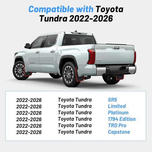 4 قطع من واقيات الطين مناسبة لـ 2022-2026 Toyota Tundra SR5/Limited/Platinum/1794 Edition/TRD Pro/Capstone، واقيات الطين الأمامية والخلفية، تركيب بدون حفر، حماية شديدة التحمل من جميع الأحوال الجوية in Kuwait