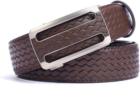Men's Woven Leather Ratchet Belt, Adjustable Slide Dress Belt with Automatic Buckle, Trim to Fit, Packed in Gift Box in Saudi Arabia