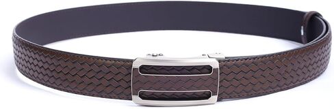 Men's Woven Leather Ratchet Belt, Adjustable Slide Dress Belt with Automatic Buckle, Trim to Fit, Packed in Gift Box in Saudi Arabia