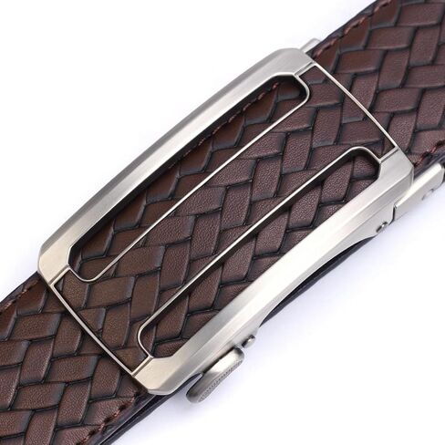 Men's Woven Leather Ratchet Belt, Adjustable Slide Dress Belt with Automatic Buckle, Trim to Fit, Packed in Gift Box in Saudi Arabia