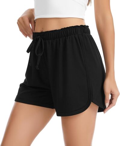 Lovasy Womens Casual Shorts Cotton Soft Pajama Bottom Drawstring High Waist Side Slit Pjs Shorts Sleepwear S-2XL in Kuwait