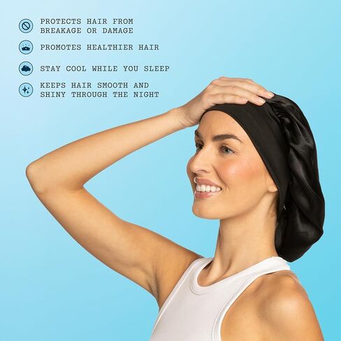 قبعة نوم من الساتان من GIMME Beauty Sweet Dreams للشعر المتوسط ​​- أسود، عدد 1 in Kuwait