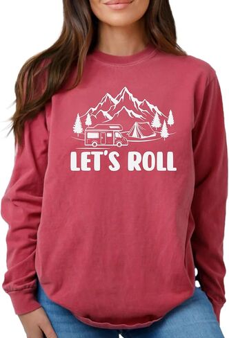 سويت شيرت Let’s Roll RV للتخييم تي شيرت للجنسين للاستخدام الخارجي | تي شيرت برسومات Motorhome للرجال والنساء | مغامرة السفر هوديس الهدايا | ملابس الحياة كامبر in Saudi Arabia