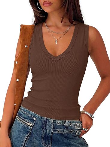 قطع علوية من Prettywear برقبة على شكل V عميقة للنساء موضة صيف 2026 ملابس مثيرة غير رسمية مضلعة بدون أكمام قطع علوية للخروج in Kuwait