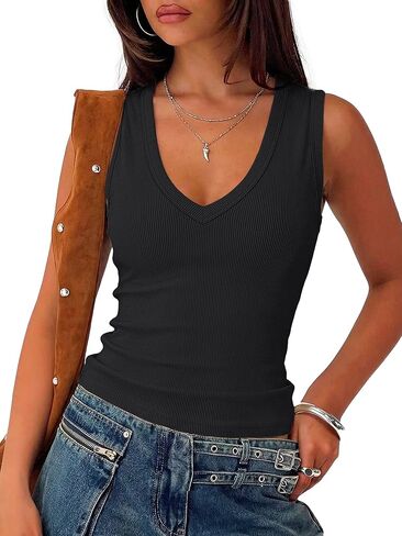 قطع علوية من Prettywear برقبة على شكل V عميقة للنساء موضة صيف 2026 ملابس مثيرة غير رسمية مضلعة بدون أكمام قطع علوية للخروج in Kuwait