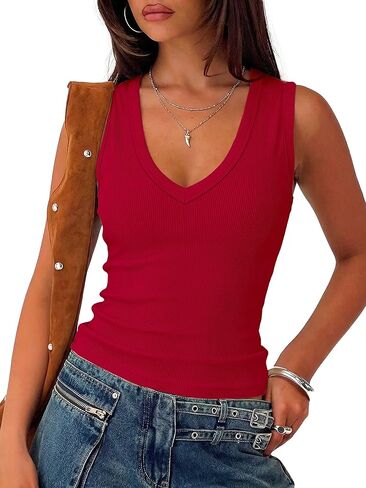 قطع علوية من Prettywear برقبة على شكل V عميقة للنساء موضة صيف 2026 ملابس مثيرة غير رسمية مضلعة بدون أكمام قطع علوية للخروج in Kuwait