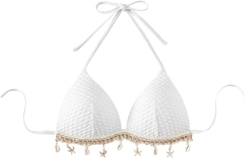SHENHE Women's Triangle Halter Bikini Top Push Up Tie Back Seashell Bathing Suit Top Only in Saudi Arabia