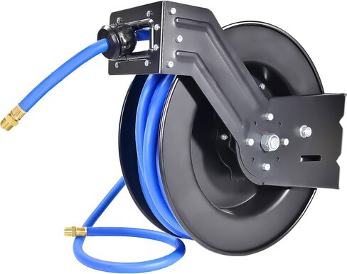 Air Hose Reel 3/8 in x 50 ft Premium Heavy-Duty Flexiable Hybrid Air Hose. Ceiling/Wall Mount, Retractable Air Compressor Hose Reel, 300 PSI Flexiable Hybrid Hose, black and blue in Kuwait