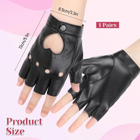 1 Pair of PU Faux Leather Dance Gloves Black Fingerless Gloves Outdoor Sports Goth Cosplay Heart Cutout Punk Driving Performance Stylish Fingerless Glove for Women Cosplay Halloween Costume in Saudi Arabia