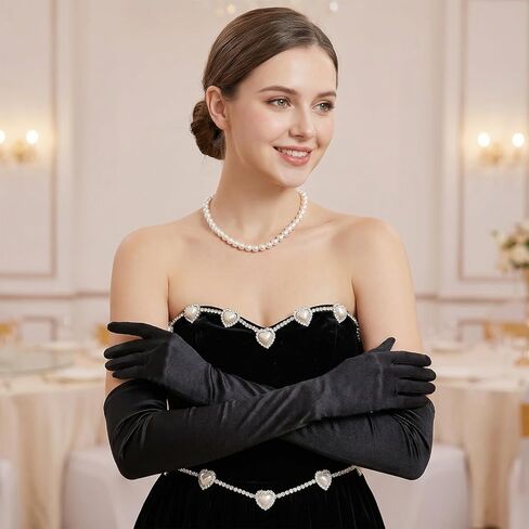 1 Pair Long Opera Party Gloves 1920s Satin Tea Party Stretchy Elbow Length Gloves for Women Masquerade Mask Opera Bridal Long Formal Evening Dress Carnival Halloween Costumes in Saudi Arabia