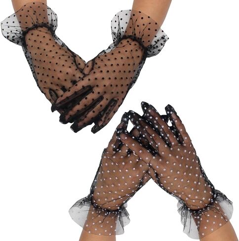 2 Pairs Women Lace Gloves Mesh Tulle Elegant Short Sheer Gloves for Ladies Bridal Wedding Halloween Tea Party in Saudi Arabia