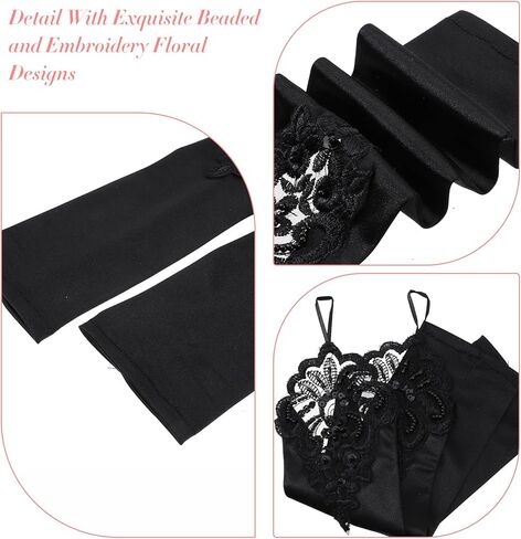 Long Fingerless Satin Gloves, Long Black Gloves for Women, Opera Party Elbow Length Glove, 1920s Silk Glove for Dances Banquet Opera Wedding Party Cosplay Costume Accessories(Black) in Saudi Arabia
