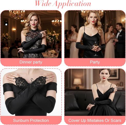 Long Fingerless Satin Gloves, Long Black Gloves for Women, Opera Party Elbow Length Glove, 1920s Silk Glove for Dances Banquet Opera Wedding Party Cosplay Costume Accessories(Black) in Saudi Arabia
