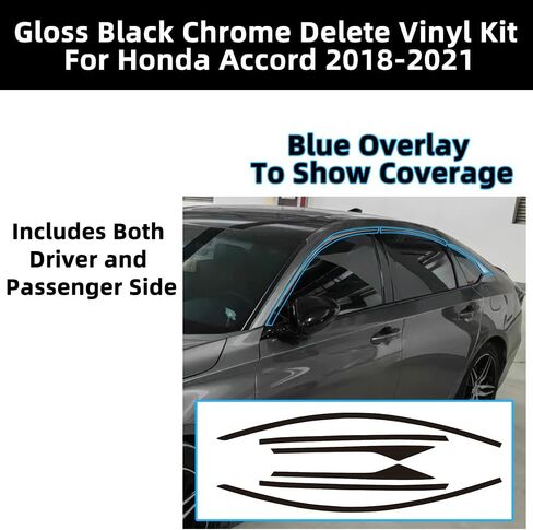 Window Trim Chrome Delete Blackout Overlay Kit Pre-Cut Vinyl Compatible for Honda Accord 10th Gen 2018-2021 (Side Window Chrome Delete) in Saudi Arabia