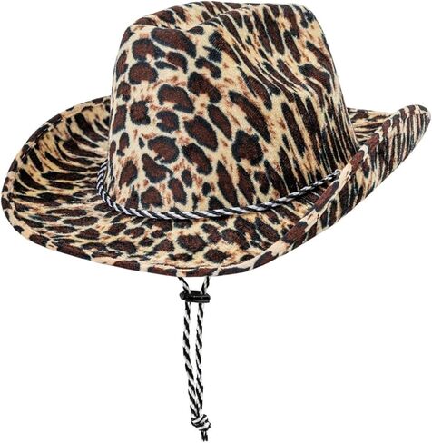 ليوبارد طباعة قبعة رعاة البقر واسعة حافة قبعات راعية البقر الغربية مع حبل قابل للتعديل قبعة رعاة البقر للرجال والنساء in Kuwait