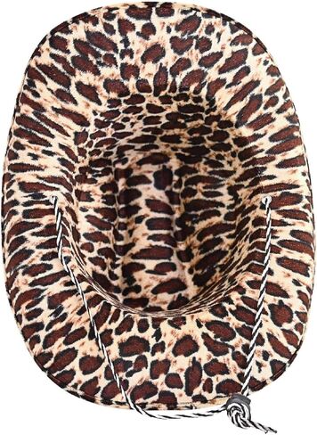 ليوبارد طباعة قبعة رعاة البقر واسعة حافة قبعات راعية البقر الغربية مع حبل قابل للتعديل قبعة رعاة البقر للرجال والنساء in Kuwait