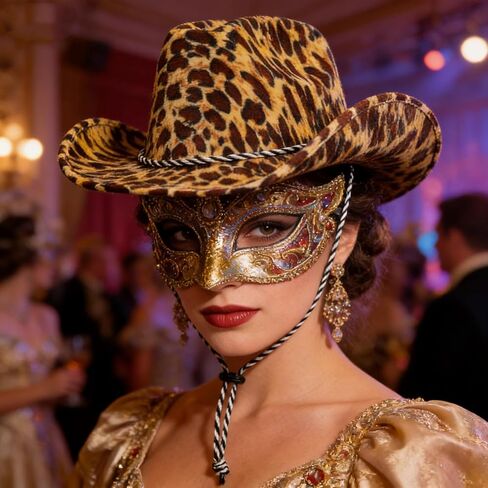 ليوبارد طباعة قبعة رعاة البقر واسعة حافة قبعات راعية البقر الغربية مع حبل قابل للتعديل قبعة رعاة البقر للرجال والنساء in Kuwait