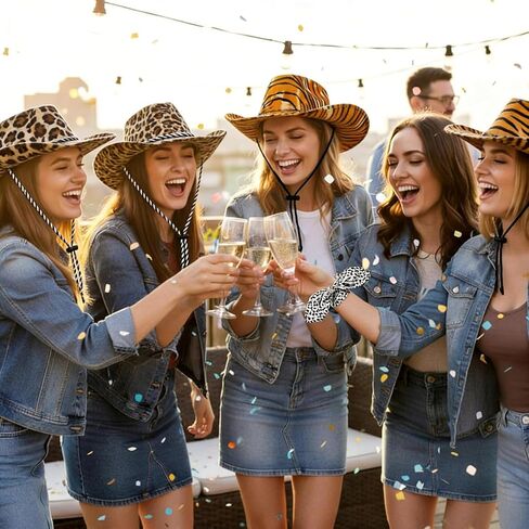 ليوبارد طباعة قبعة رعاة البقر واسعة حافة قبعات راعية البقر الغربية مع حبل قابل للتعديل قبعة رعاة البقر للرجال والنساء in Kuwait