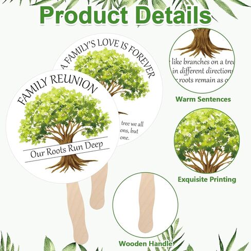 36Pcs Family Reunion Party Favors Fans with 1 Table Sign Wooden Handle Family Reunion Fans Handheld Remembering Our Roots Fans Family Tree Round Handheld Paper Fans Family Reunion Favors in Kuwait