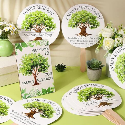 36Pcs Family Reunion Party Favors Fans with 1 Table Sign Wooden Handle Family Reunion Fans Handheld Remembering Our Roots Fans Family Tree Round Handheld Paper Fans Family Reunion Favors in Kuwait