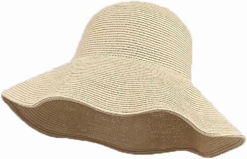 قبعة شمسية نسائية ذات حافة واسعة من القش، قبعة شاطئ قابلة للطي وقابلة للطي مع حزام ذقن مقاوم للرياح، قابلة للتعديل in Kuwait