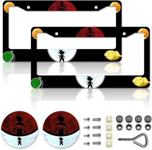 Anime Dragon License Plate Frames，Anime Ball Car Accessories for Women & Men，Cute License Plate Holder，Aluminum License Plate Frame Fits Standard US Vehicles Size 12.2 x 6 Inch (Black-2pcs) in Saudi Arabia