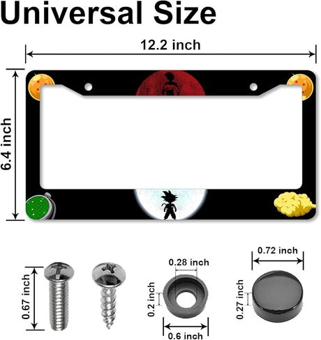 Anime Dragon License Plate Frames，Anime Ball Car Accessories for Women & Men，Cute License Plate Holder，Aluminum License Plate Frame Fits Standard US Vehicles Size 12.2 x 6 Inch (Black-2pcs) in Saudi Arabia