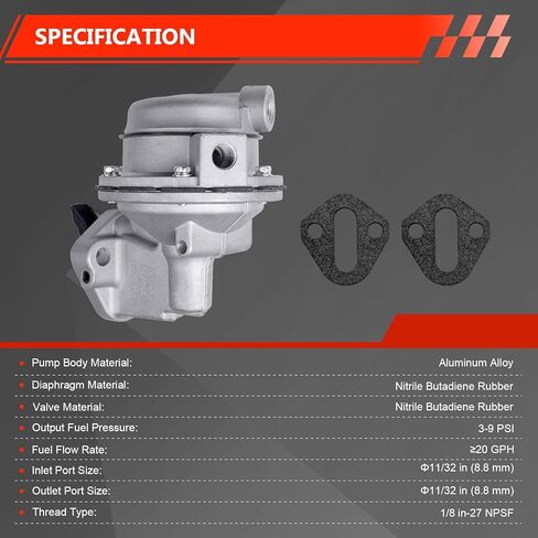 مضخة وقود ميكانيكية 20 GPH 3–9 PSI، متوافقة مع محركات شيفروليه الصغيرة SBC 267/283/302/305/327/348/350/400/409 V8، مضخة توصيل الوقود الميكانيكية عالية التدفق تناسب كارتر M4891 in Saudi Arabia