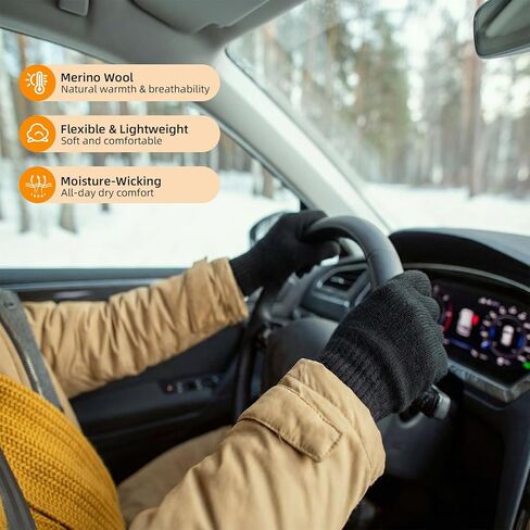 2 Pairs Merino Wool Liners Glove Liners for Men Wool Gloves with Touchscreen Fingers for Winter Cold Weather Tactical Running Hiking Cycling Ski Workout in Saudi Arabia