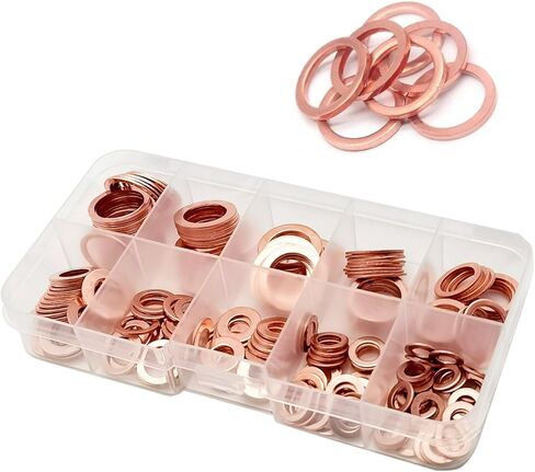 200 PCS Car Copper Crush Metric Washers Assortment Kit, 9 Specifications Copper Metric Washers, Seal Rust-Proof Flat Drain Plug Crush Washer, Universal for Most Cars (Gold) in Saudi Arabia