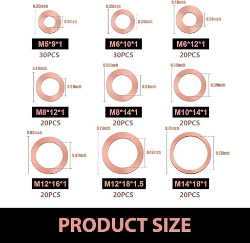 200 PCS Car Copper Crush Metric Washers Assortment Kit, 9 Specifications Copper Metric Washers, Seal Rust-Proof Flat Drain Plug Crush Washer, Universal for Most Cars (Gold) in Saudi Arabia