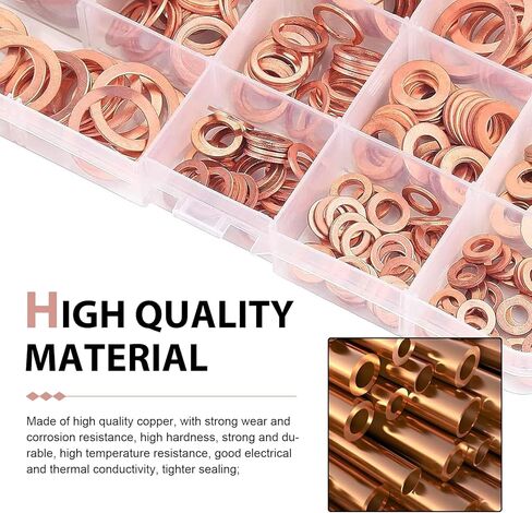 200 PCS Car Copper Crush Metric Washers Assortment Kit, 9 Specifications Copper Metric Washers, Seal Rust-Proof Flat Drain Plug Crush Washer, Universal for Most Cars (Gold) in Saudi Arabia