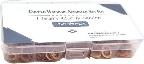200 PCS Car Copper Crush Metric Washers Assortment Kit, 9 Specifications Copper Metric Washers, Seal Rust-Proof Flat Drain Plug Crush Washer, Universal for Most Cars (Gold) in Saudi Arabia