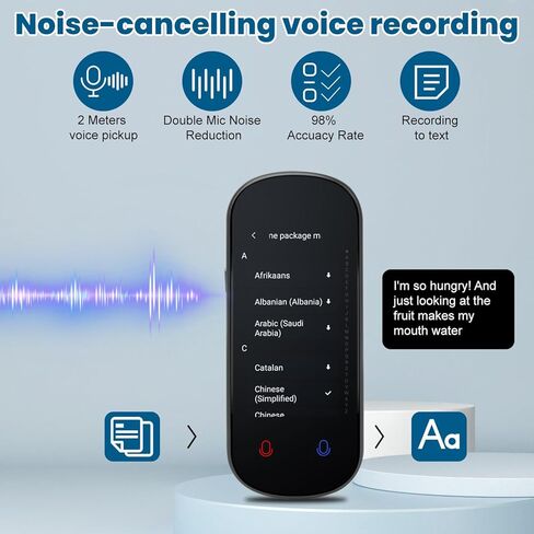 جهاز مترجم اللغة، ترجمة صوتية في اتجاهين في الوقت الحقيقي، يدعم 138 لغة، ترجمة فورية دقيقة دون الاتصال بالإنترنت/التسجيل/الصور مع شاشة لمس عالية الدقة مقاس 3 بوصات للسفر والتعلم in Kuwait