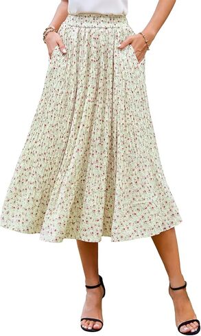 BAISHENGGT Womens Midi Skirt Summer Casual Floral Pleated A-Line Flowy Long Skirts with Pockets for Beach Vacation in Saudi Arabia