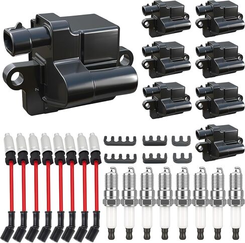 حزمة ملفات الإشعال المربعة UF271 / أسلاك توصيل الإشعال / شمعات إشعال إيريديوم مزدوجة لسيارة تشيفي سيلفرادو سوبربان أفالانش إكسبريس / جي إم سي يوكون سافانا سييرا / سي أديلاك إسكاليد / هامر H2 4.8 لتر 5.3 لتر 6.0 لتر D581 in Kuwait