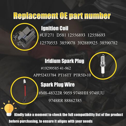 حزمة ملفات الإشعال المربعة UF271 / أسلاك توصيل الإشعال / شمعات إشعال إيريديوم مزدوجة لسيارة تشيفي سيلفرادو سوبربان أفالانش إكسبريس / جي إم سي يوكون سافانا سييرا / سي أديلاك إسكاليد / هامر H2 4.8 لتر 5.3 لتر 6.0 لتر D581 in Kuwait
