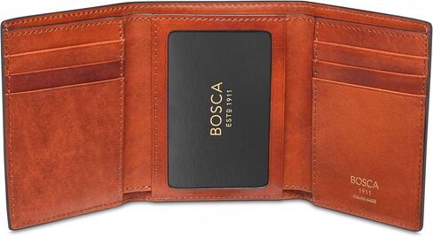 بطاقة تعريف مزدوجة من Bosca Dolce Leather Italia. محفظة ثلاثية الطي للرجال مع فتحات متعددة للبطاقات ونقود جيدة باللون الكهرماني in Saudi Arabia