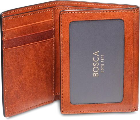 بطاقة تعريف مزدوجة من Bosca Dolce Leather Italia. محفظة ثلاثية الطي للرجال مع فتحات متعددة للبطاقات ونقود جيدة باللون الكهرماني in Saudi Arabia