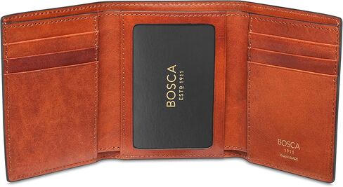 بطاقة تعريف مزدوجة من Bosca Dolce Leather Italia. محفظة ثلاثية الطي للرجال مع فتحات متعددة للبطاقات ونقود جيدة باللون الكهرماني in Saudi Arabia