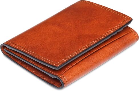 بطاقة تعريف مزدوجة من Bosca Dolce Leather Italia. محفظة ثلاثية الطي للرجال مع فتحات متعددة للبطاقات ونقود جيدة باللون الكهرماني in Saudi Arabia