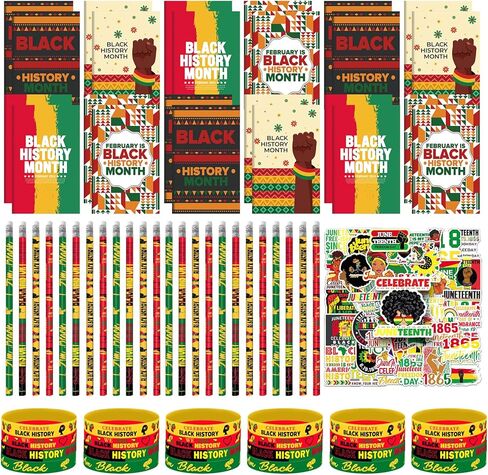 122 قطعة من هدايا الحفلات لشهر التاريخ الأسود، دفاتر الملاحظات السائبة، أقلام الرصاص من السيليكون، ملصقات لشهر التاريخ الأسود، لوازم يوم الحرية الأمريكية الأفريقية in Kuwait