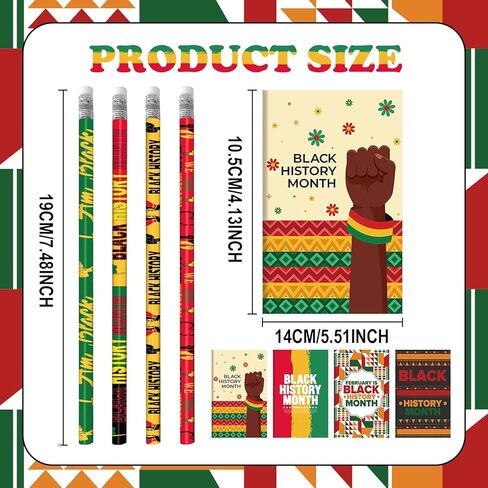 122 قطعة من هدايا الحفلات لشهر التاريخ الأسود، دفاتر الملاحظات السائبة، أقلام الرصاص من السيليكون، ملصقات لشهر التاريخ الأسود، لوازم يوم الحرية الأمريكية الأفريقية in Kuwait