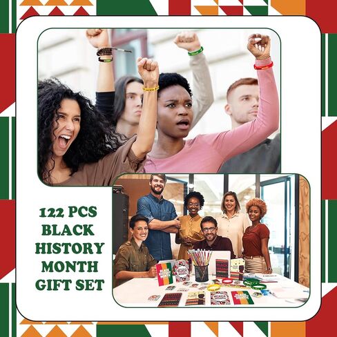 122 قطعة من هدايا الحفلات لشهر التاريخ الأسود، دفاتر الملاحظات السائبة، أقلام الرصاص من السيليكون، ملصقات لشهر التاريخ الأسود، لوازم يوم الحرية الأمريكية الأفريقية in Kuwait