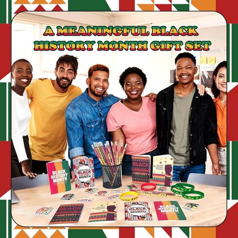 122 قطعة من هدايا الحفلات لشهر التاريخ الأسود، دفاتر الملاحظات السائبة، أقلام الرصاص من السيليكون، ملصقات لشهر التاريخ الأسود، لوازم يوم الحرية الأمريكية الأفريقية in Kuwait
