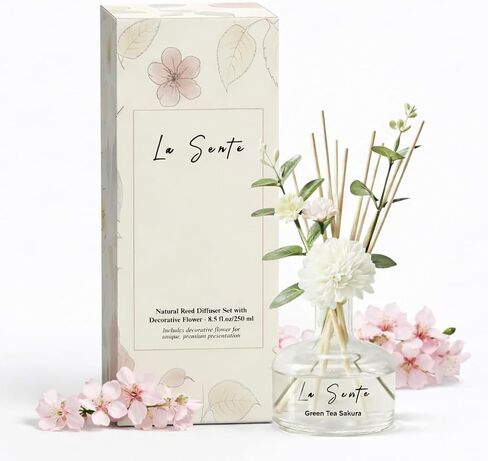 Reed Diffuser Set Jasmine Freesia Scent 8.5 fl oz / 250 ml Glass Bottle with Decorative Flower & Natural Reeds Flameless Home Fragrance for Bathroom Bedroom Office in Saudi Arabia